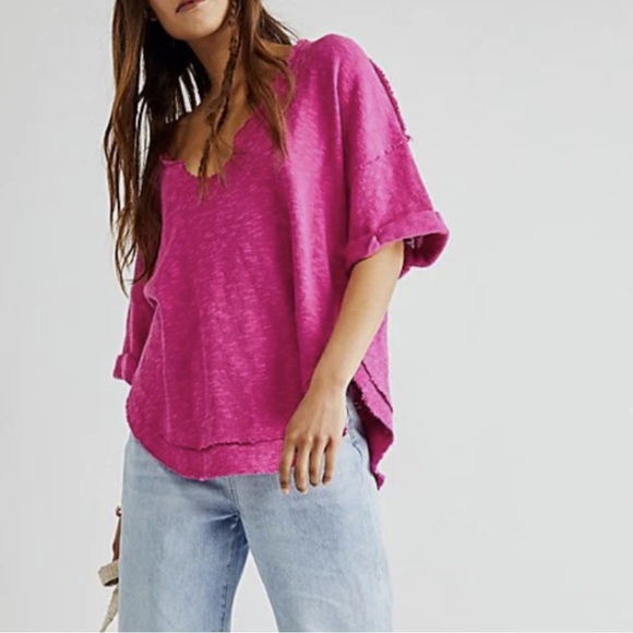 Free people boho fuchsia v- neck tee medium - Picture 1 of 12